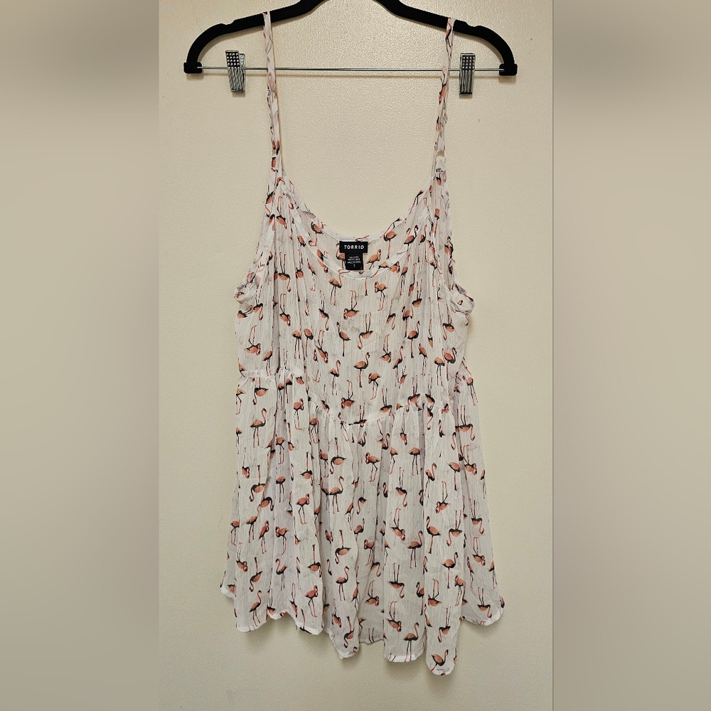 Torrid White Chiffon Sheer Flamingo Print Tank Top Size 3